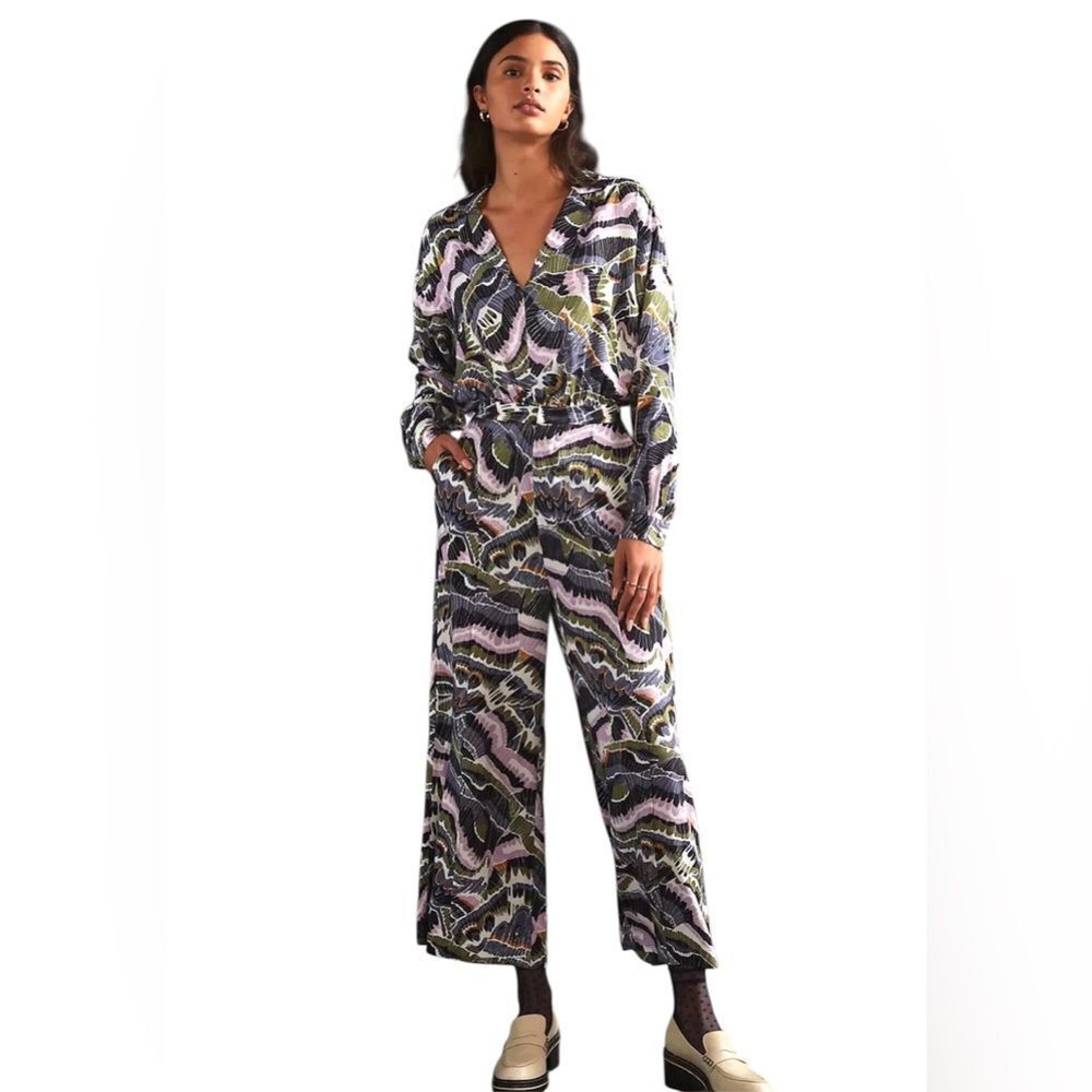Anthropologie Bodysuit & Pants Set Open Back Abstract Print Size 4